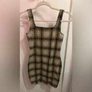 Popular Basics Yellow and Black Plaid Mini Dress